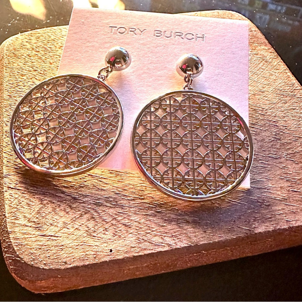 NEW Tory Burch Authentic Silver Drop Earrings